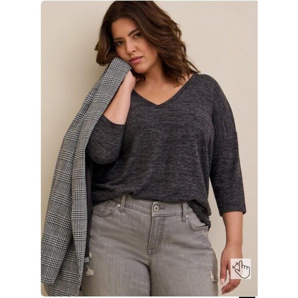 Torrid Women's Relaxed Fit Super Soft Plush V-Neck Drop Shoulder Top, 00/Medium - Picture 1 of 12